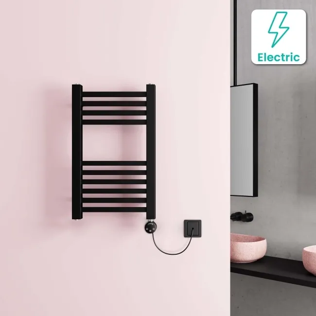 Valetta Electric Matt Black Square Heated Towel Rail 650x400mm