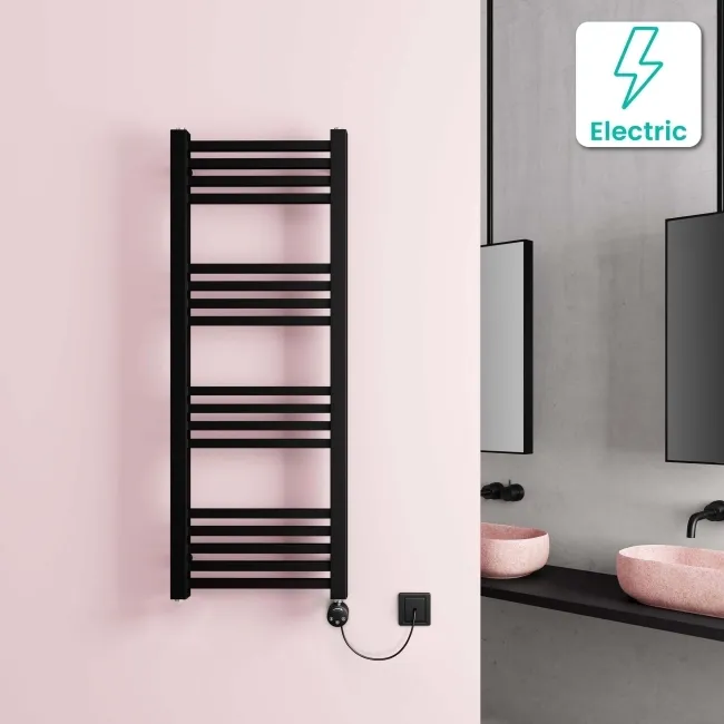 Valetta Electric Matt Black Square Heated Towel Rail 1200x450mm