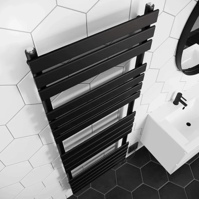 Santorini Electric Matt Black Flat Panel Heated Towel Rail 1600x600mm