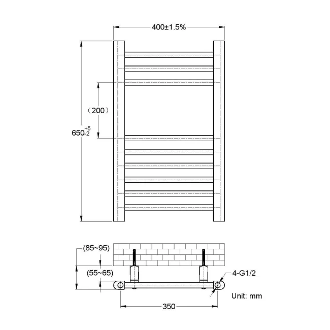 Barcelona Electric Anthracite Straight Heated Towel Rail 650x400mm