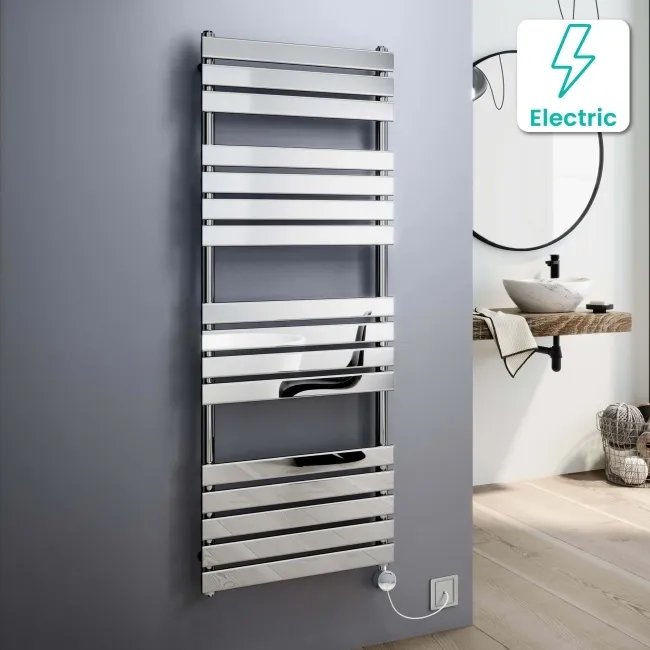 Santorini Electric Chrome Flat Panel Heated Towel Rail 1600x600mm