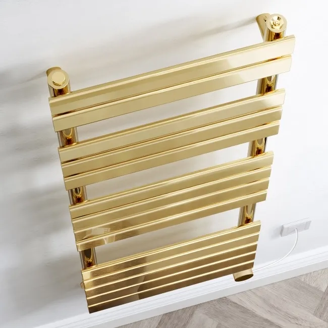 Santorini Electric Brushed Brass Flat Panel Heated Towel Rail 1400x450mm
