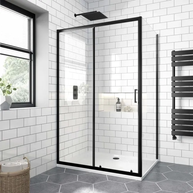 London Matt Black 6mm Sliding Shower Enclosure 1200x800mm