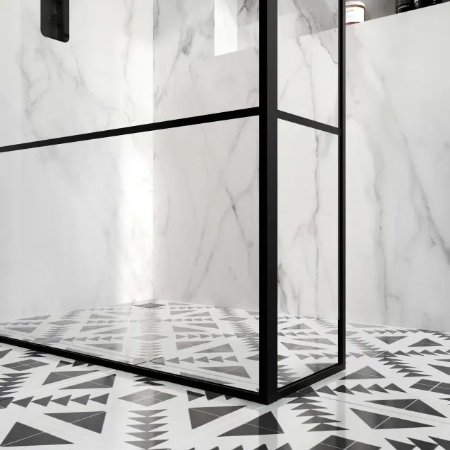 Munich Matt Black Grid 8mm Wet Room Shower Glass 1200mm & 250mm Return Panel