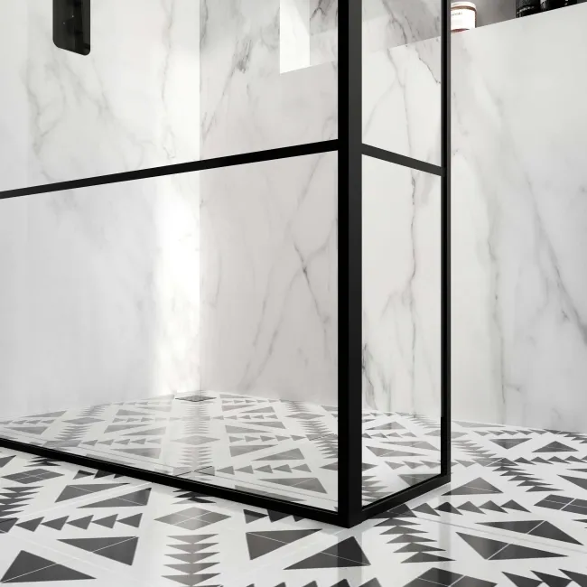 Munich Matt Black Grid 8mm Wet Room Shower Glass 1400mm & 250mm Return Panel