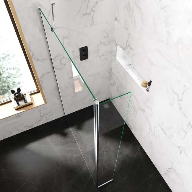 Copenhagen Easy Clean 8mm Wet Room Shower Glass Panel 1400mm & 250mm Pivotal Return Panel