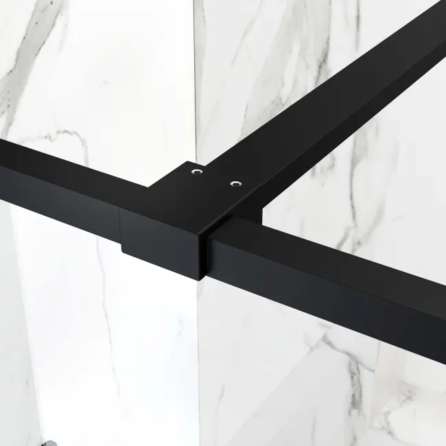 Munich Matt Black Grid 8mm Wet Room Shower Glass 1000mm & 250mm Pivotal Return Panel