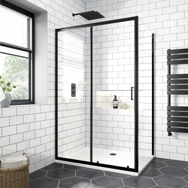 London Matt Black 6mm Sliding Shower Enclosure 1100x700mm