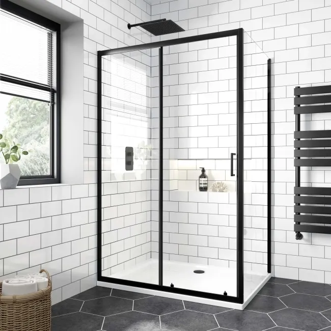 London Matt Black 6mm Sliding Shower Enclosure 1200x700mm