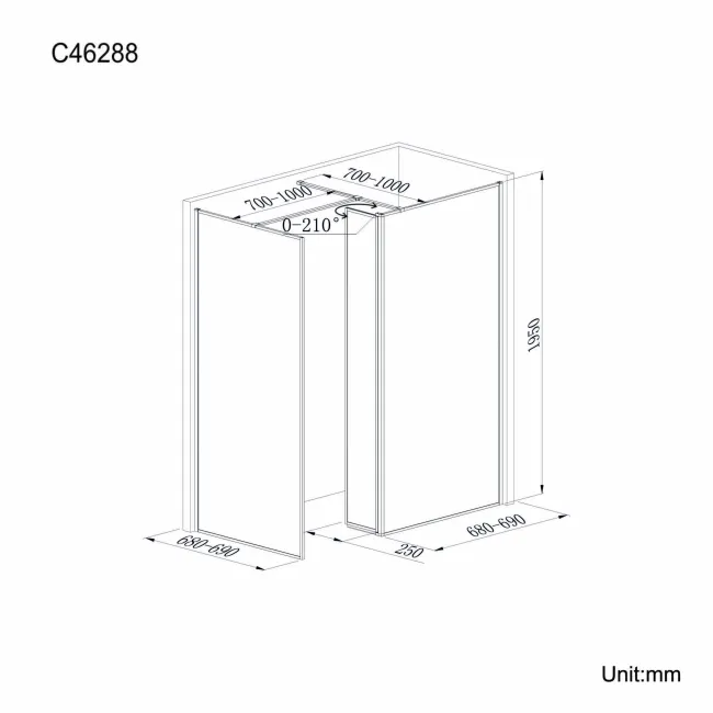 Munich Matt Black Framed 8mm Walk In Shower Enclosure 700mm & 700mm Glass with Pivotal Return Panel