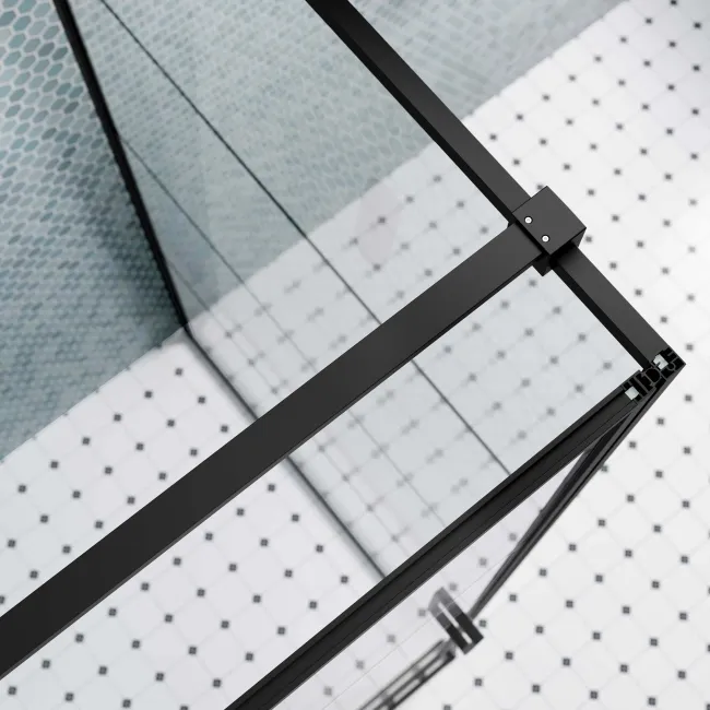 Toulon Matt Black Grid Easy Clean 6mm Pivot Shower Enclosure 900x700mm