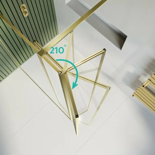 Munich Brushed Brass Framed 8mm Wet Room Shower Glass 1000mm & 250mm Pivotal Return Panel