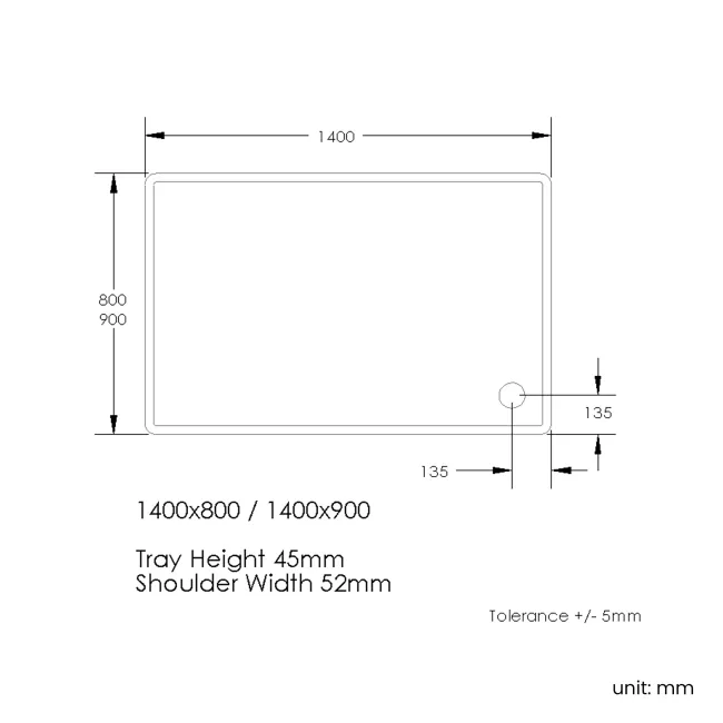 London Rectangular Stone Shower Tray 1400x900mm & Riser Kit