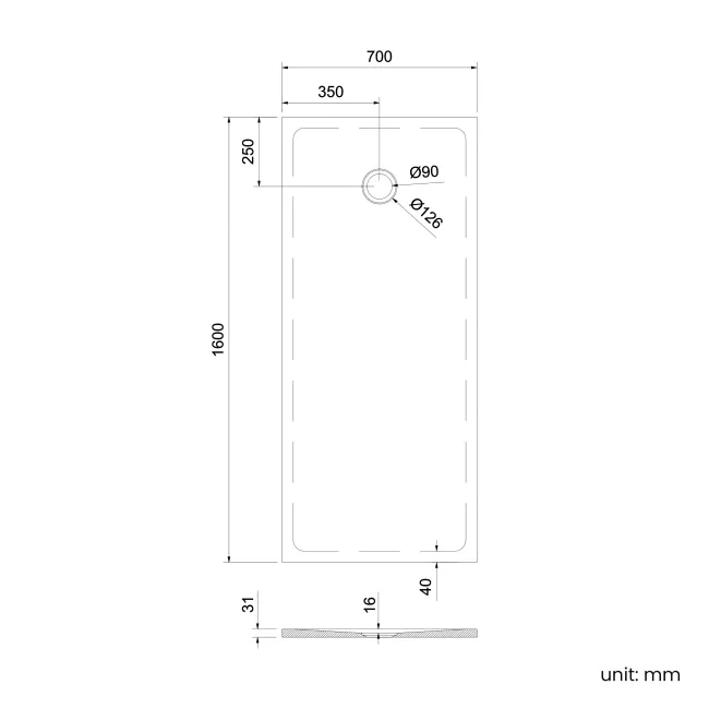 Seoul Low Profile Rectangular Matt White Stone Shower Tray 1600x700mm