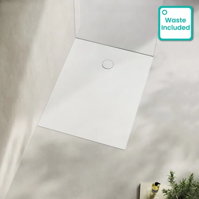 Seoul Low Profile Rectangular Matt White Stone Shower Tray 1200x900mm
