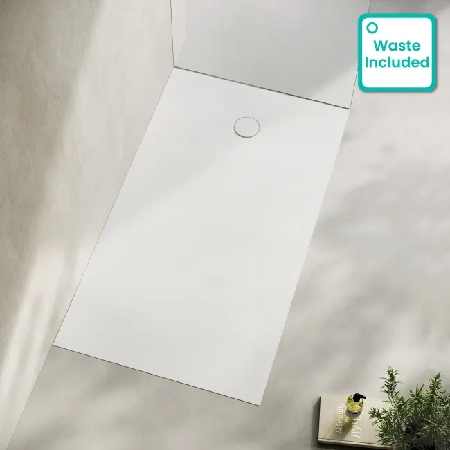 Seoul Low Profile Rectangular Matt White Stone Shower Tray 1600x900mm