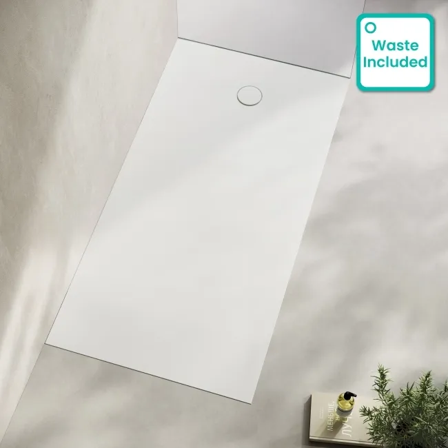 Seoul Low Profile Rectangular Matt White Stone Shower Tray 1800x900mm