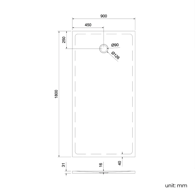 Seoul Low Profile Rectangular Matt White Stone Shower Tray 1800x900mm