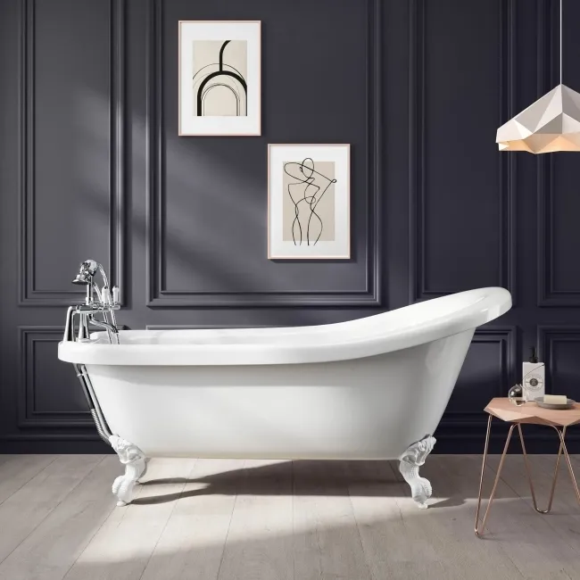 Highbury 1700mm Roll Top Slipper Bath - White Ball Feet