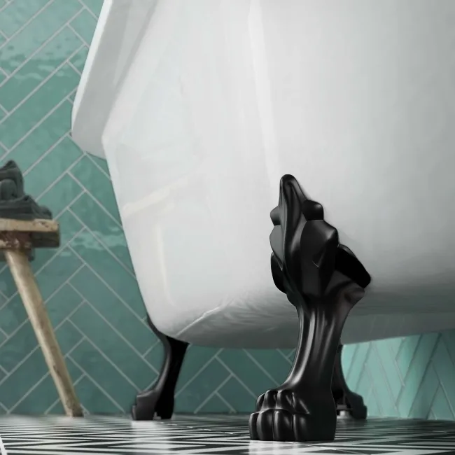 Harrow 1700mm Back To Wall Roll Top Bath - Black Claw Feet
