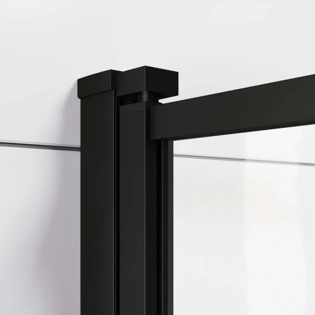 Hereford 1800x800 Square Shower Bath & 6mm Easy Clean Matt Black Grid Bath Screen