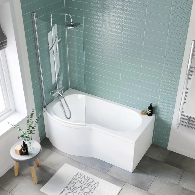 P Shaped 1500 Shower Bath with Front Panel & 4mm Screen - Left Handed
