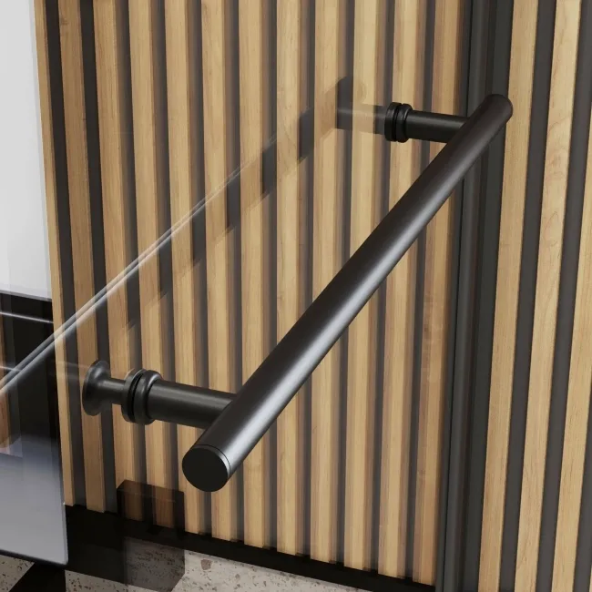 L Shaped 1700 Shower Bath & 6mm Matt Black Easy Clean Screen with Rail - Right Handed