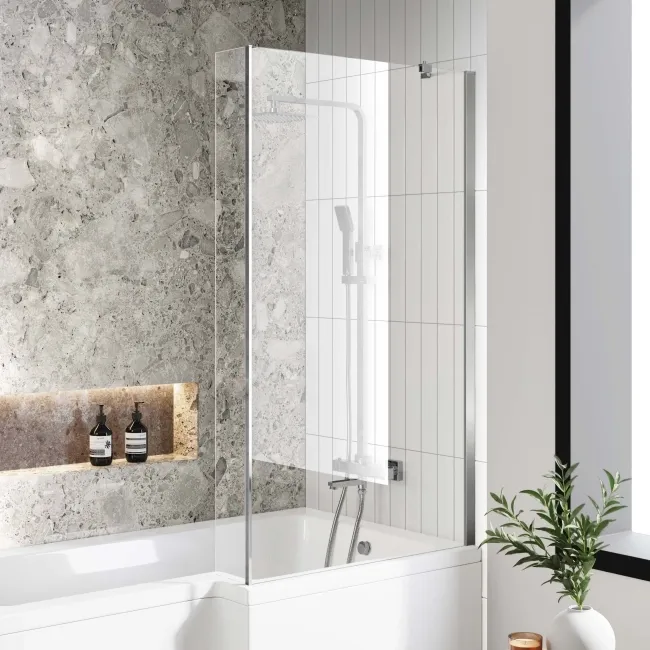 L Shaped 1500 Shower Bath with Front Panel & 4mm Fixed Screen - Right Handed