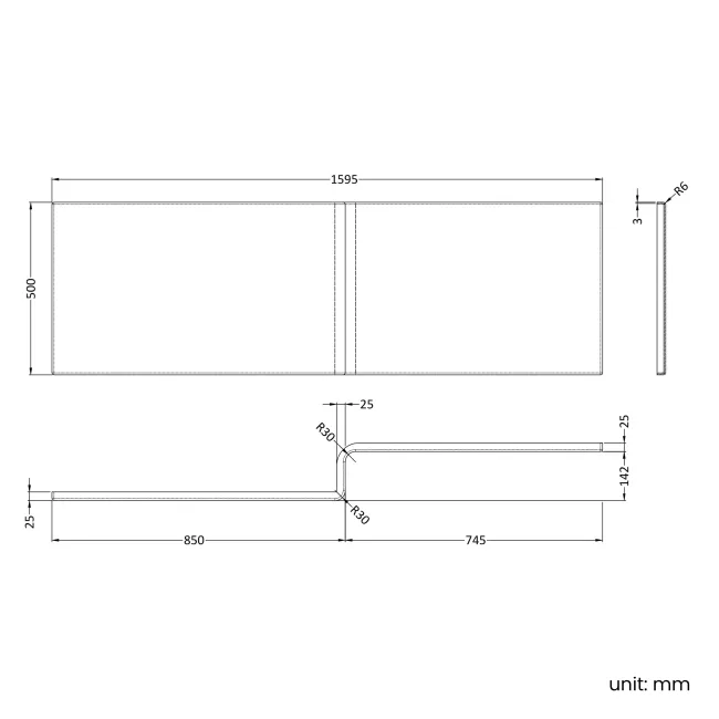 L Shaped 1600 Shower Bath with Front Panel & 6mm Easy Clean Brushed Brass Bath Screen - Left Handed