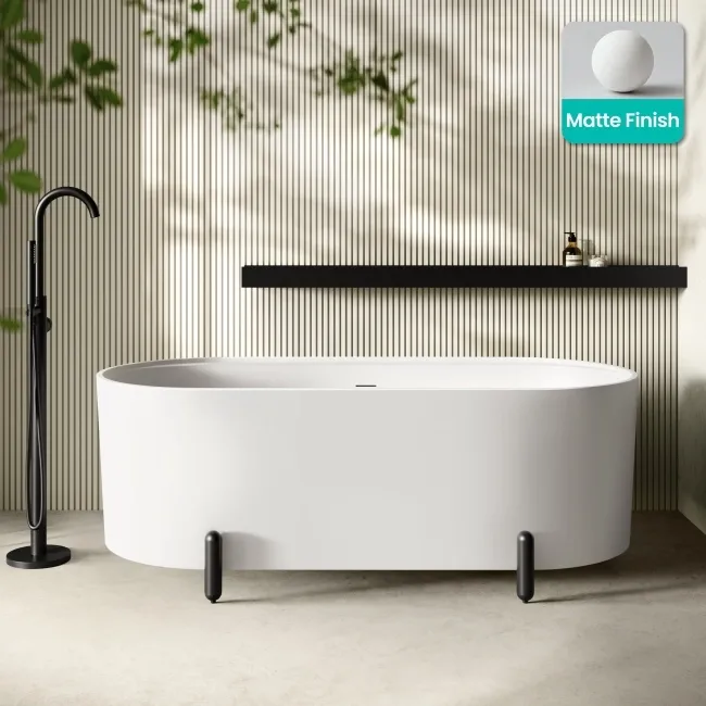 Shore 1700 Matt White Freestanding Bath - Matt Black Feet