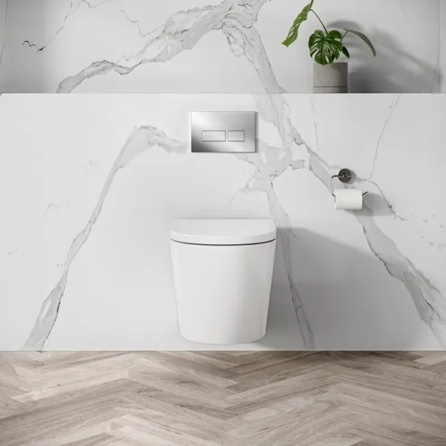 Idaho Pneumatic Compact Top & Front Wall Hung Toilet Frame and Concealed Cistern with Chrome Flush Plate - Square Buttons