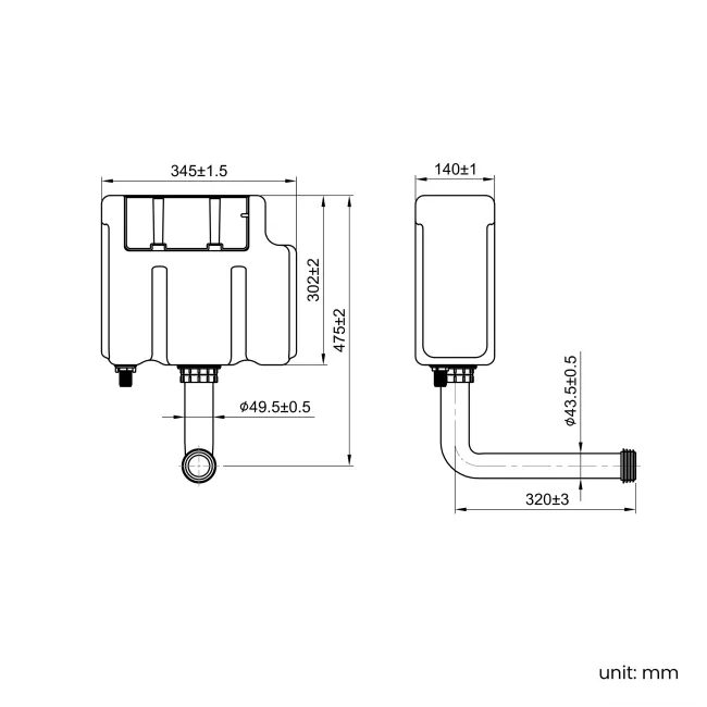 Detroit Cable Operated Concealed Cistern With Chrome Round Push Button Dia.48mm