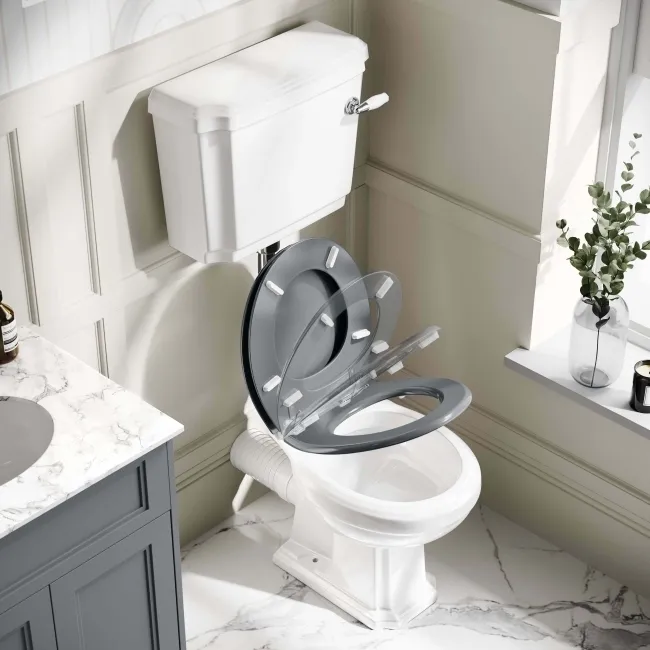Hudson Traditional Toilet With Low-Level Cistern and Dove Grey Wooden Seat