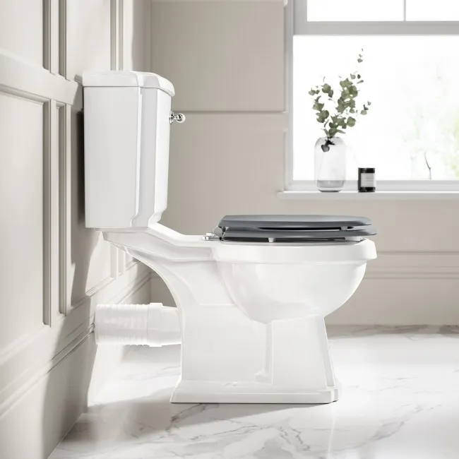 Hudson Traditional Close Coupled Toilet With Dove Grey Wooden Seat