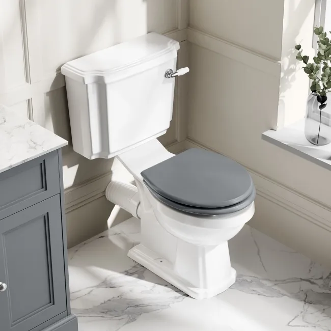 Hudson Traditional Close Coupled Toilet With Dove Grey Wooden Seat