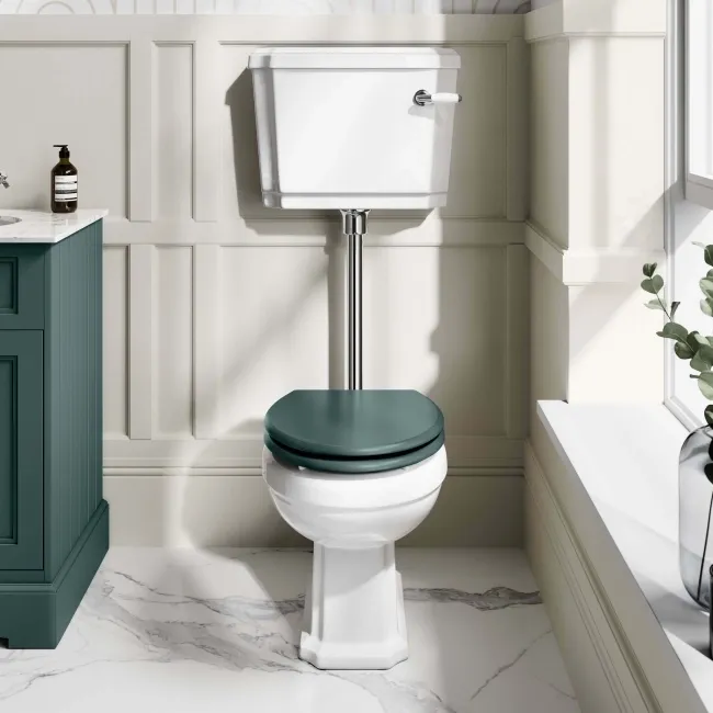 Hudson Traditional Toilet With Low-Level Cistern and Midnight Green Wooden Seat