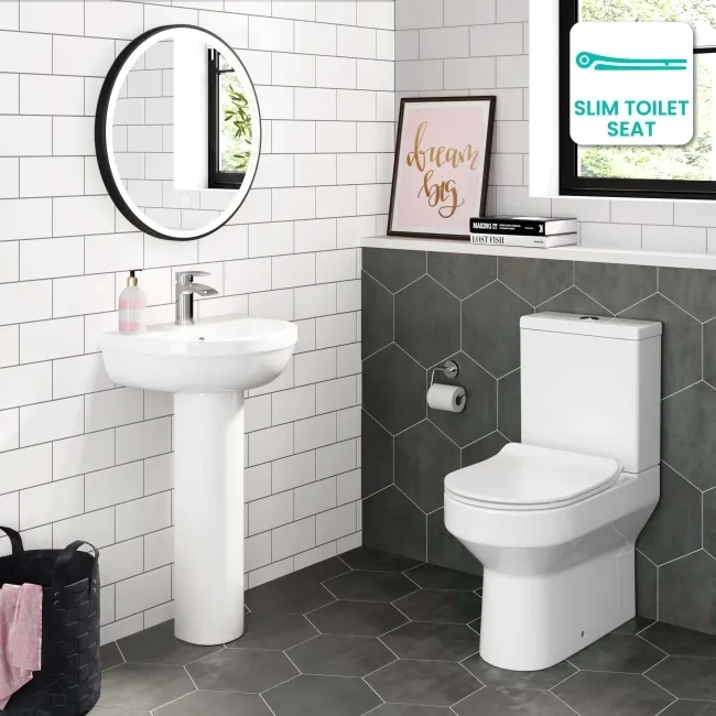 Denver Rimless Fully Back to Wall Close Coupled Toilet & Pedestal Basin Set