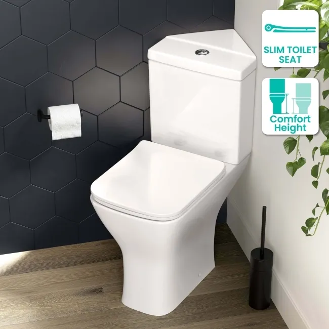 Atlanta Comfort Height Close Coupled Corner Toilet With Soft Close Slim Seat