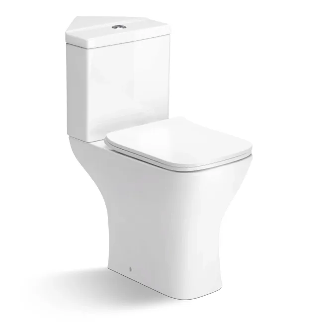 Atlanta Comfort Height Close Coupled Corner Toilet With Soft Close Slim Seat