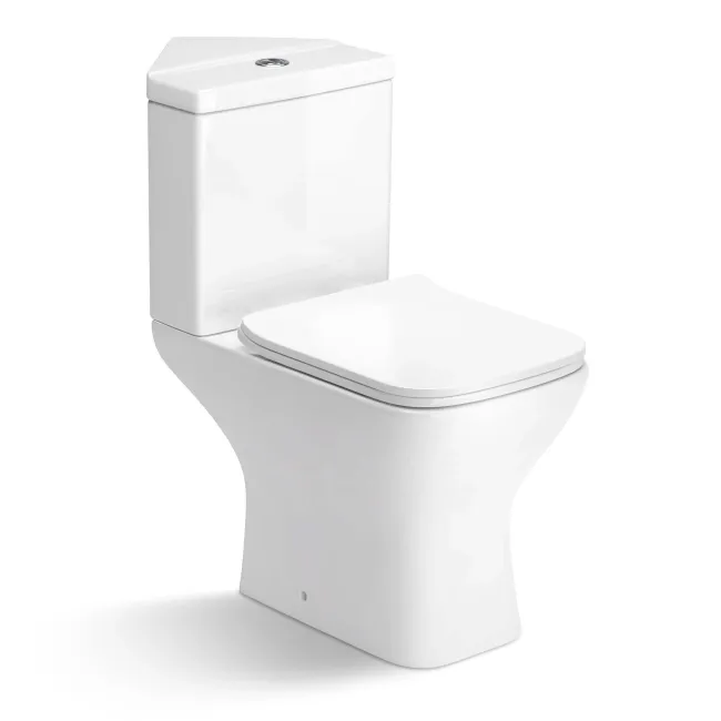 Atlanta Rimless Close Coupled Corner Toilet With Soft Close Slim Seat
