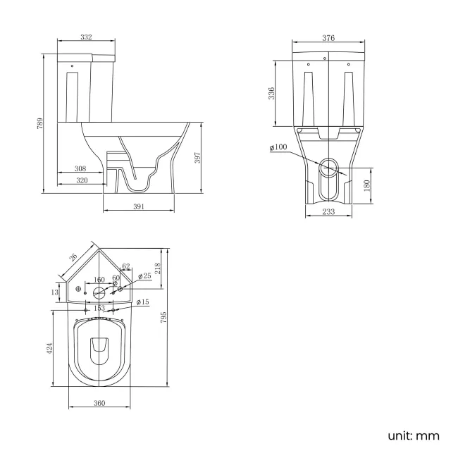 Orlando Rimless Close Coupled Corner Toilet With Soft Close Seat