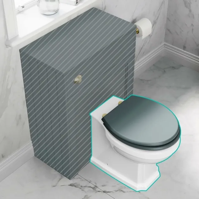 Hudson Traditional Back To Wall Toilet With Midnight Green Wooden Seat - Brushed Brass Hinges