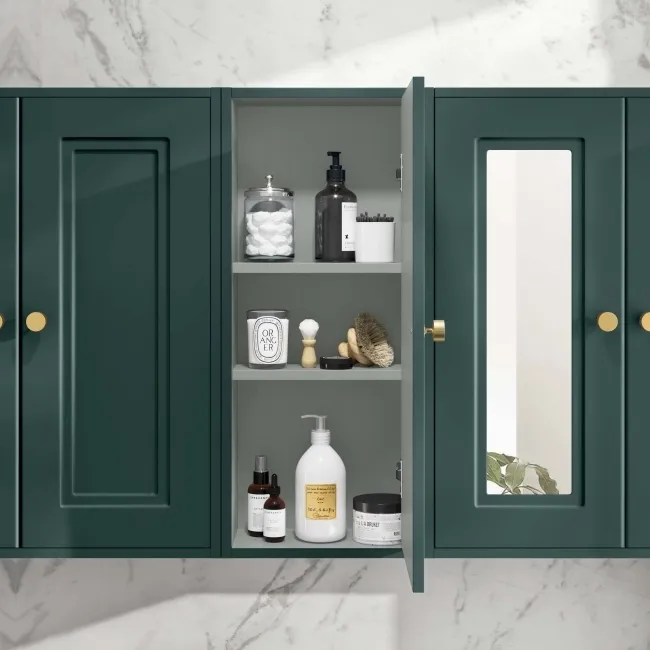 Midnight Green Wall Hung Cabinet 700x300mm - Brushed Brass Accents