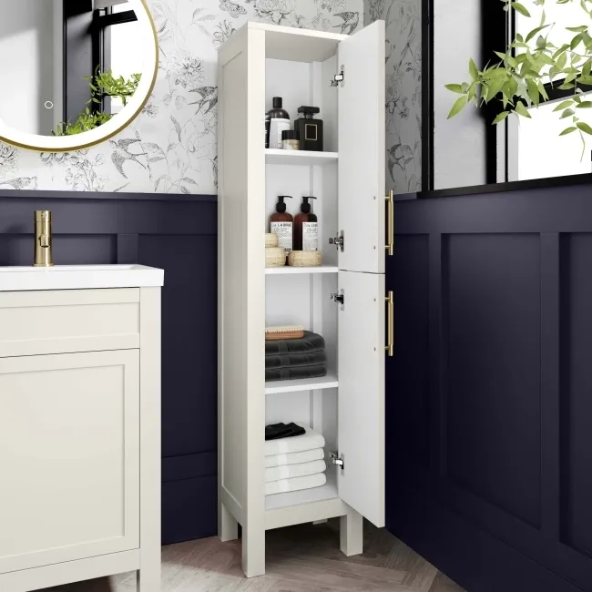 Bermuda Chalk White Floor Standing Tall Cabinet 1500x350mm - Brass Knurled Handles