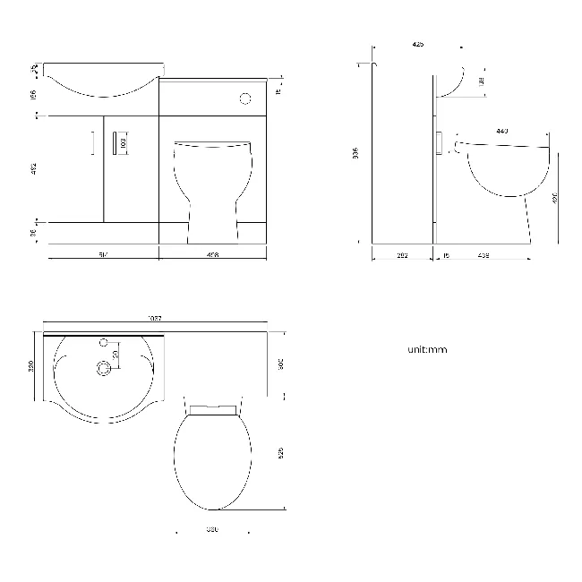 Quartz Stone Grey Combination Vanity Basin and Austin Toilet 1050mm