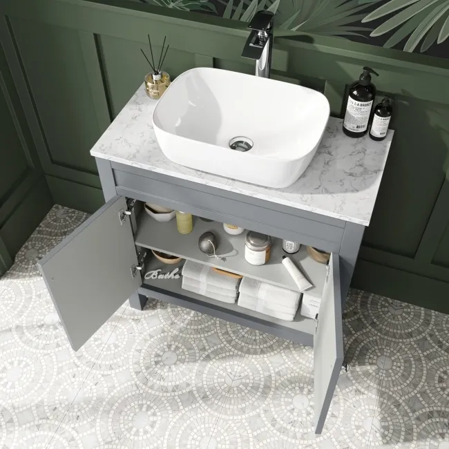 Bermuda Dove Grey Vanity with Marble Top & Curved Counter Top Basin 800mm