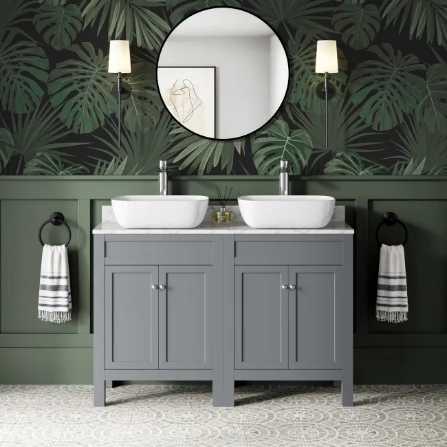 Bermuda Dove Grey Vanity with Marble Top & Curved Counter Top Basin 1200mm