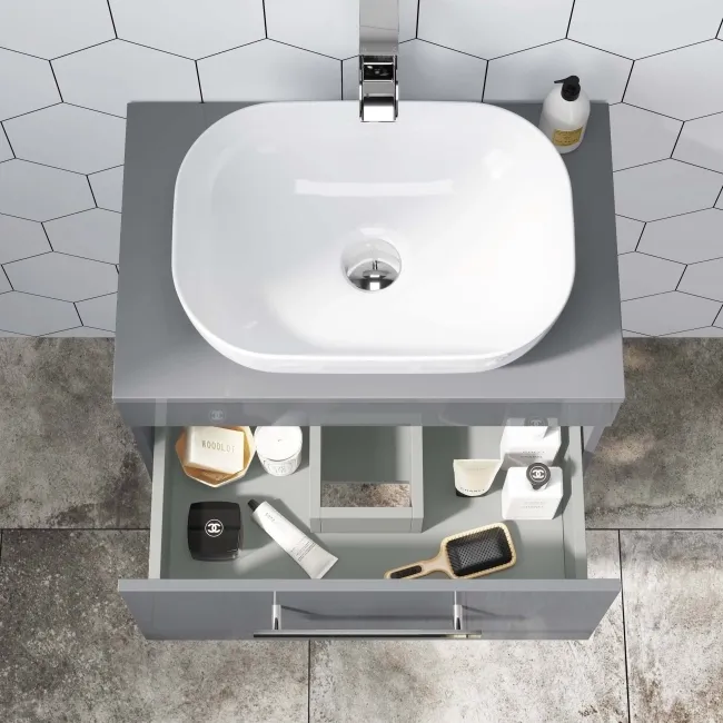 Avon Stone Grey Wall Hung Drawer 600mm - Excludes Counter Top Basin