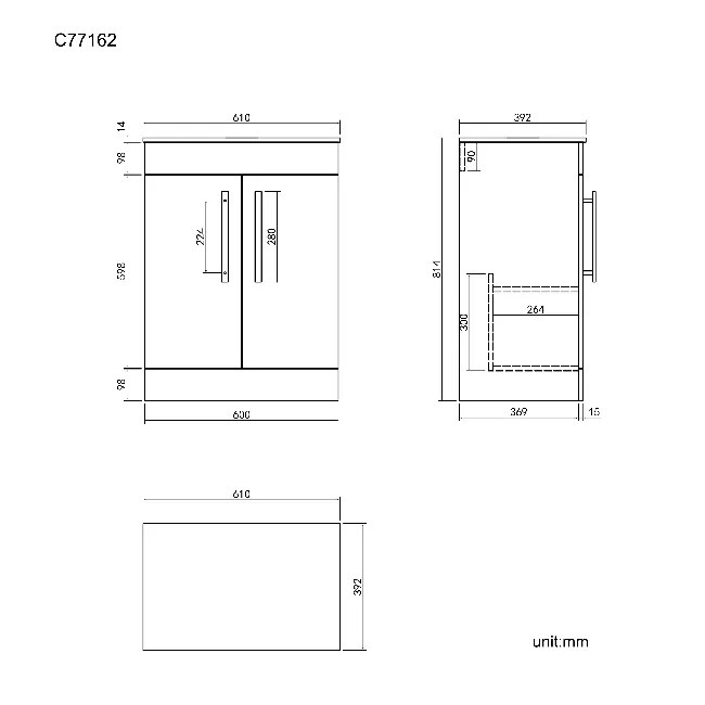 Avon Stone Grey Cabinet with Marble Top 600mm - Excludes Counter Top Basin