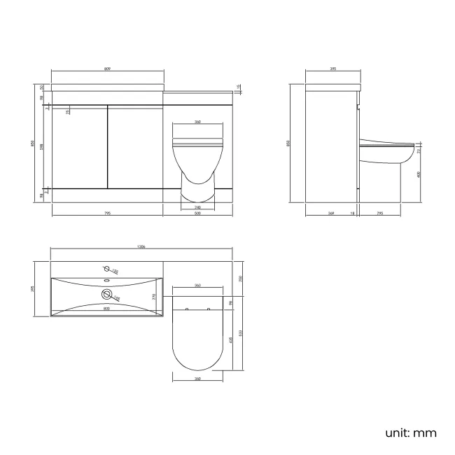 Trent Stone Grey Combination Vanity Basin and Aruba Toilet 1300mm
